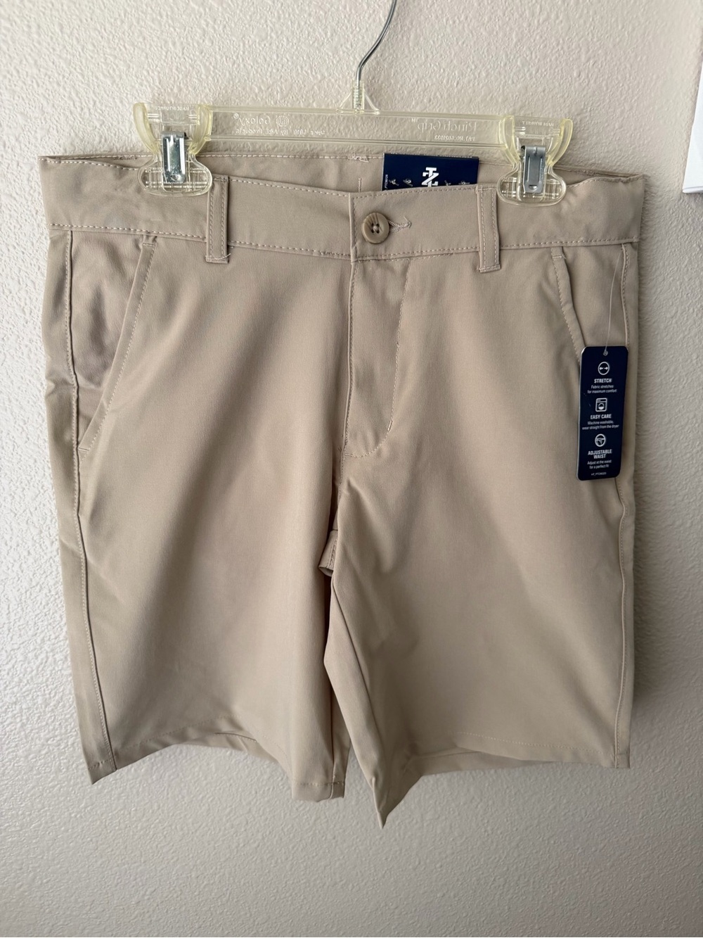 Izod Boys Flat Front Performance Shorts Khaki Pockets Size 10 Reg New With Tags